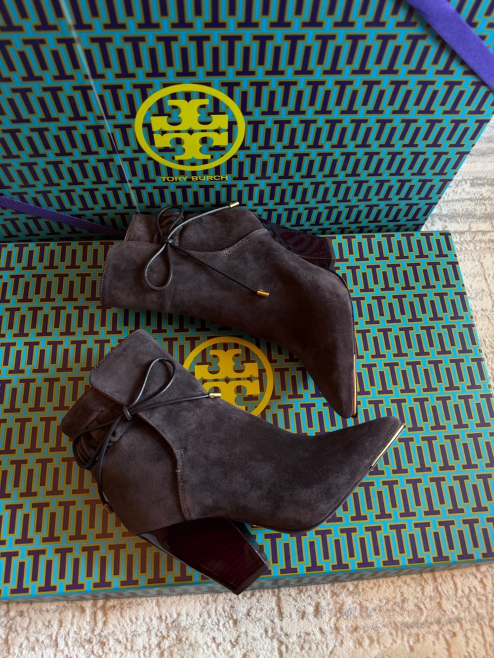Tory Burch Lila Dark Gray Suede Ankle Booties